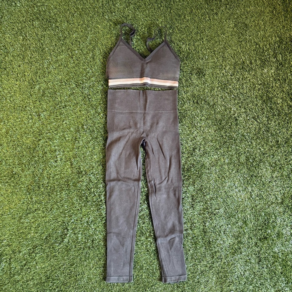 SPANX Charcoal Athletic 2 Piece with Pink Stripe